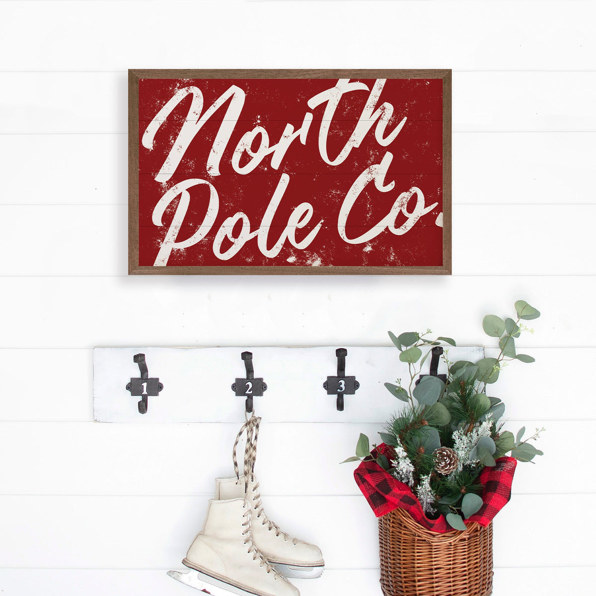 North Pole Co Red Printed and Framed Wall Sign