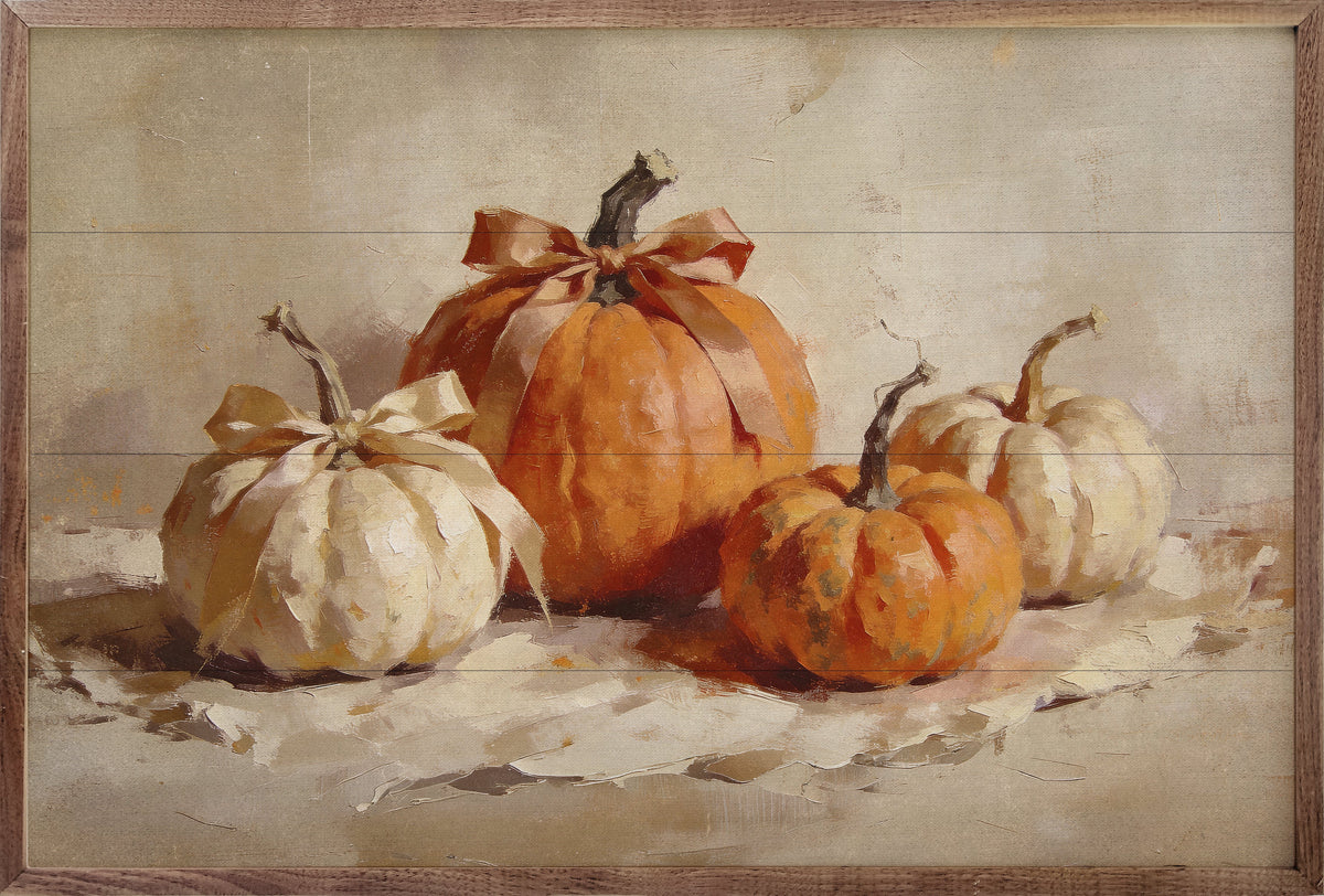 Orange Pumpkins With Bows Printed and Framed Wall Sign