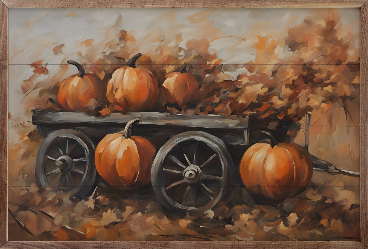 Pumpkins On Wagon Printed and Framed Wall Sign