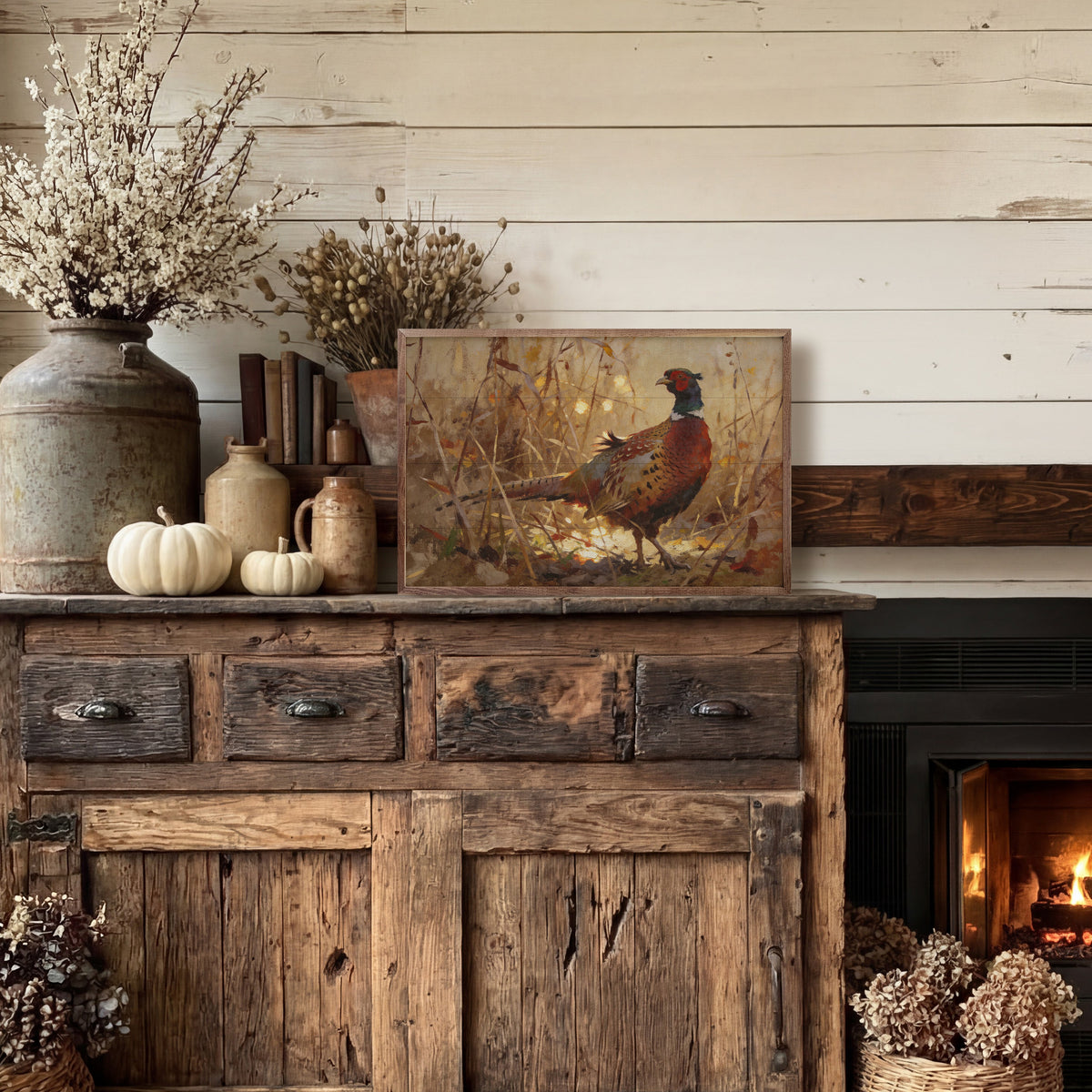Ring-necked Pheasant In Autumn Grass Printed and Framed Wall Sign