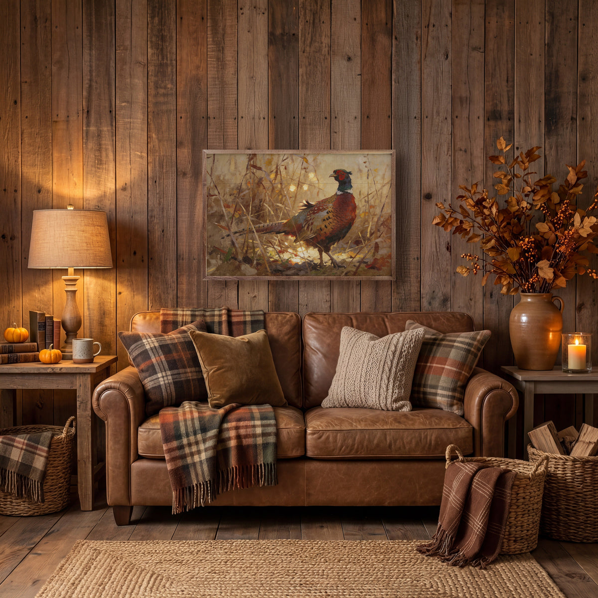 Ring-necked Pheasant In Autumn Grass Printed and Framed Wall Sign