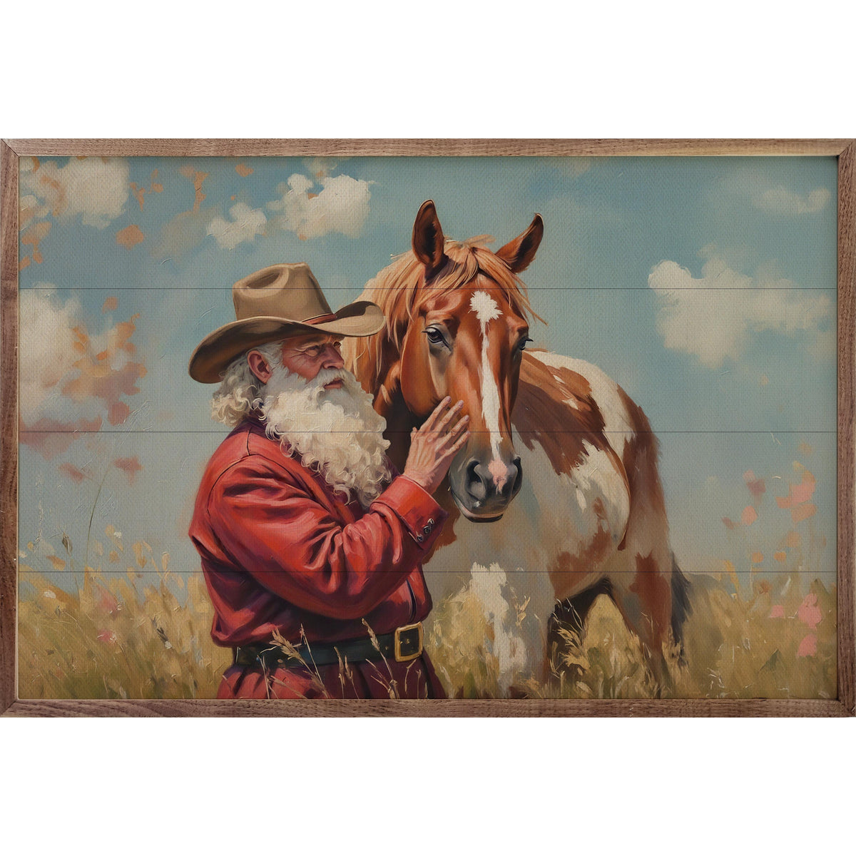 Santa And Paint Horse Printed and Framed Wall Sign