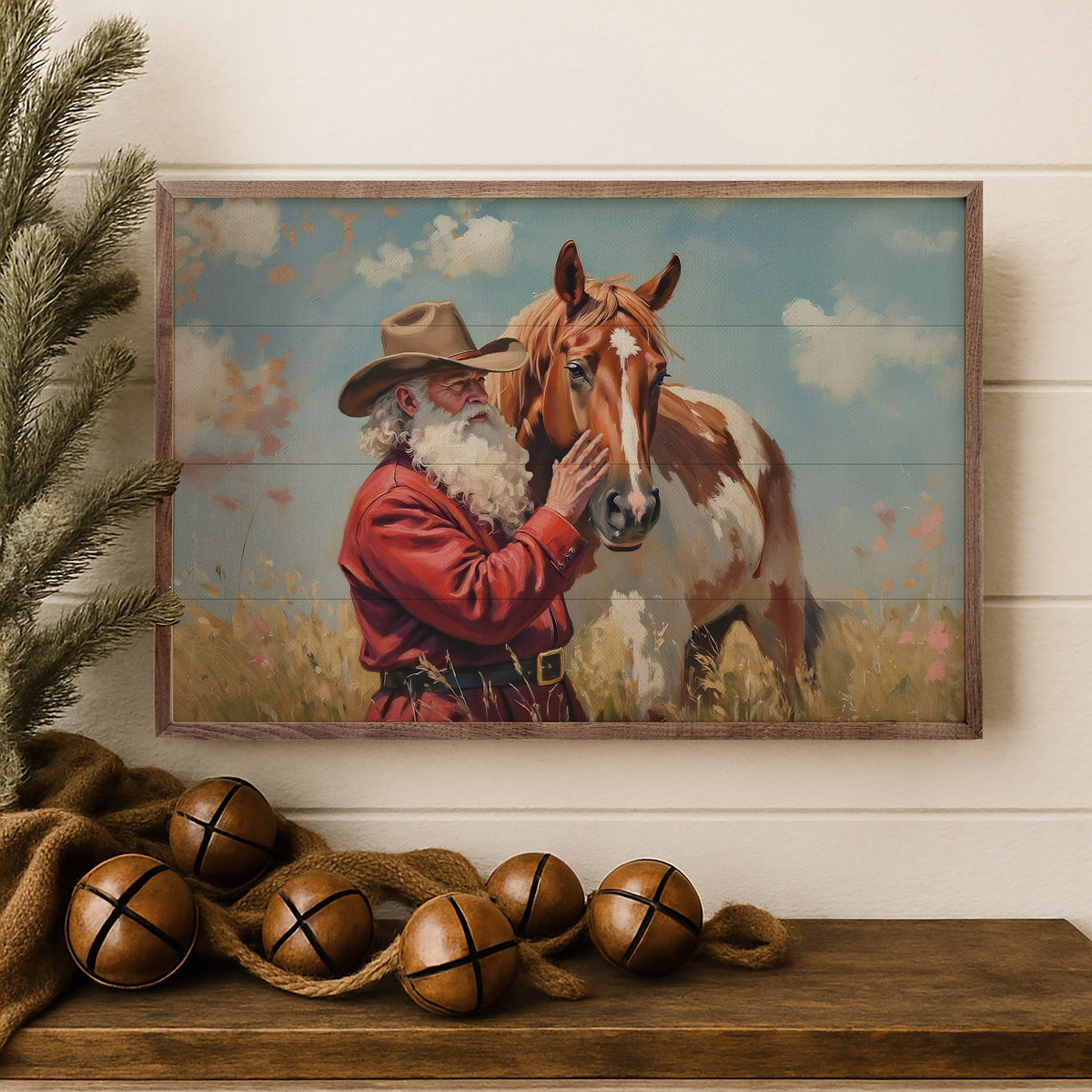 Santa And Paint Horse Printed and Framed Wall Sign