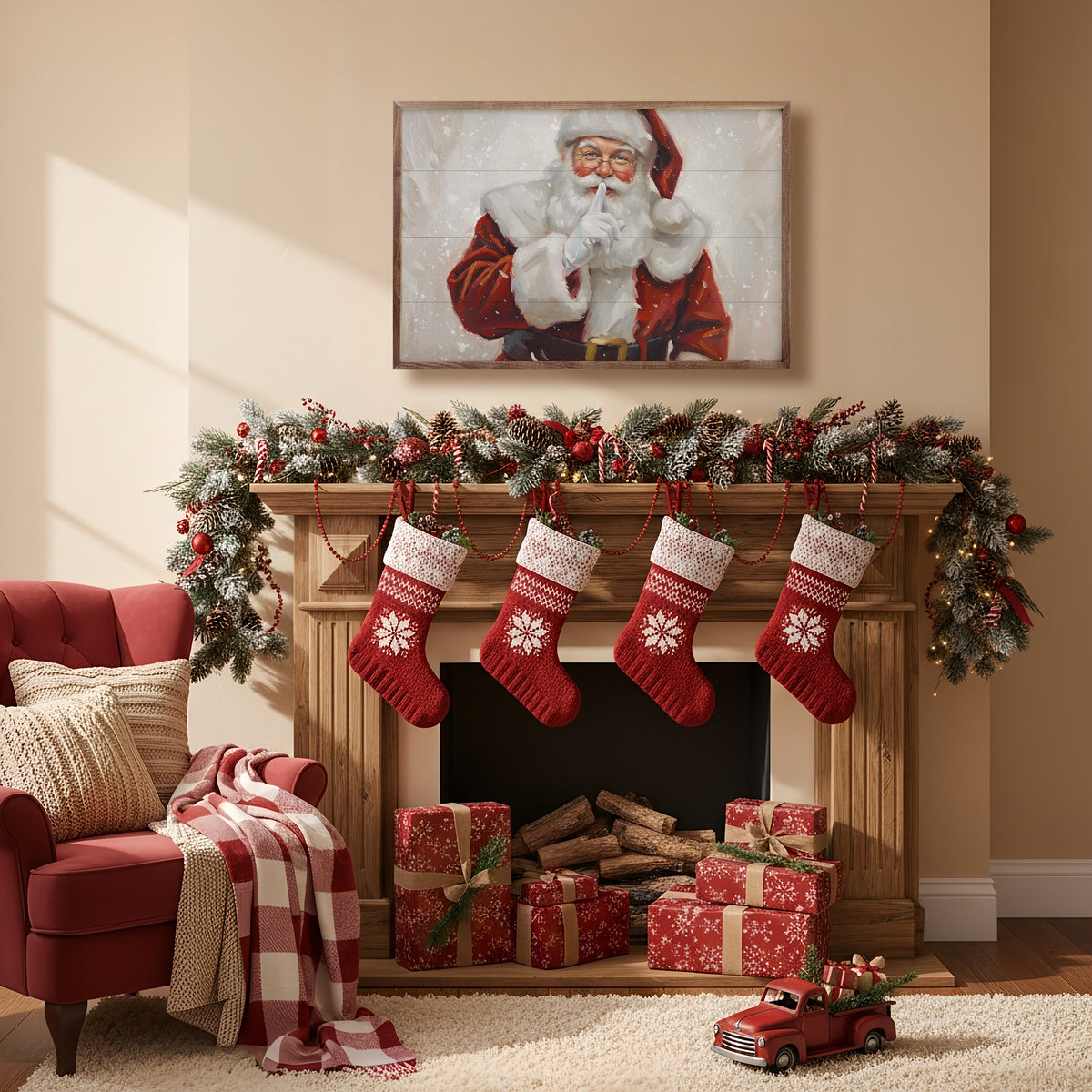 Shh Santa Claus With Glasses Printed and Framed Wall Sign