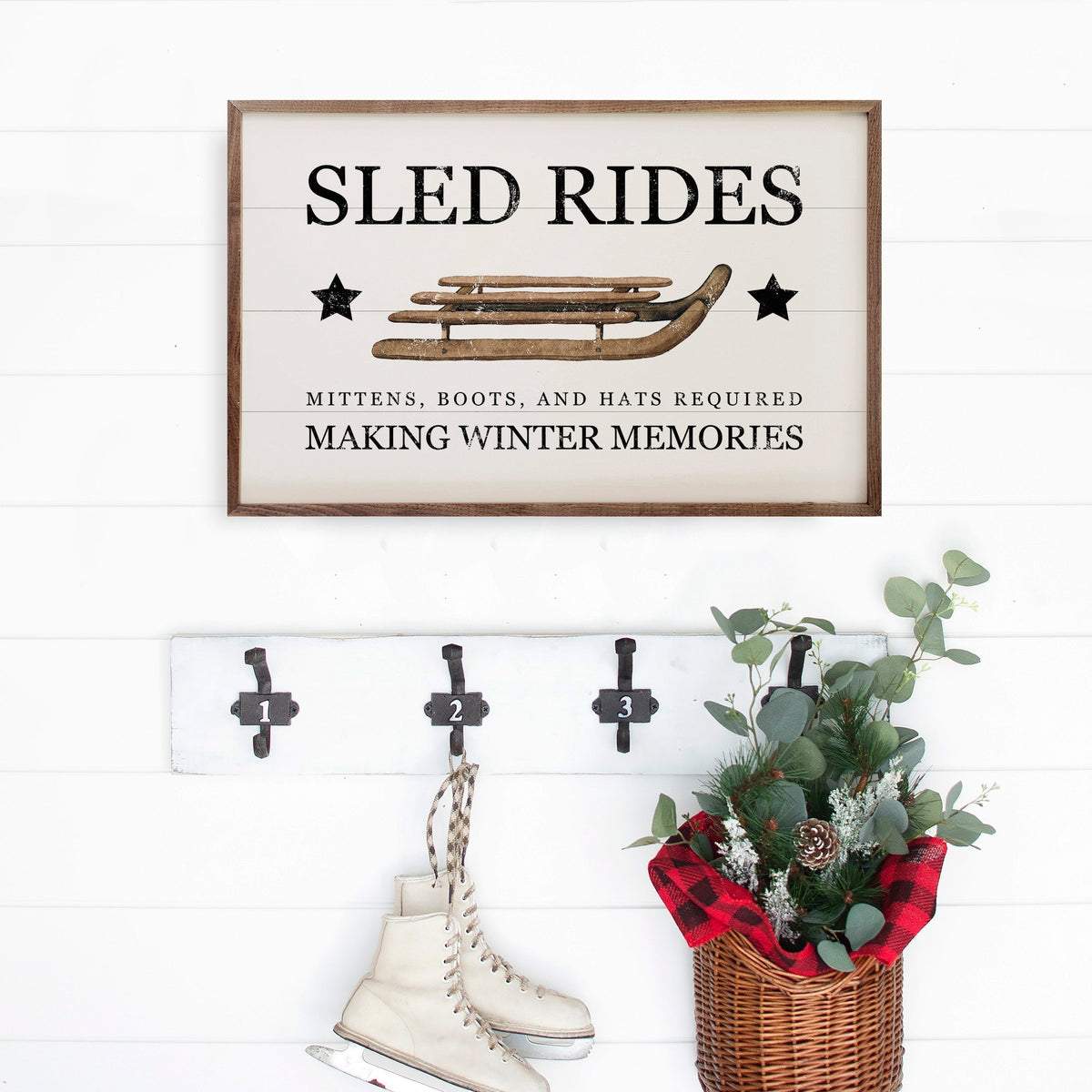 Sled Rides Making Winter Memories White Printed and Framed Wall Sign
