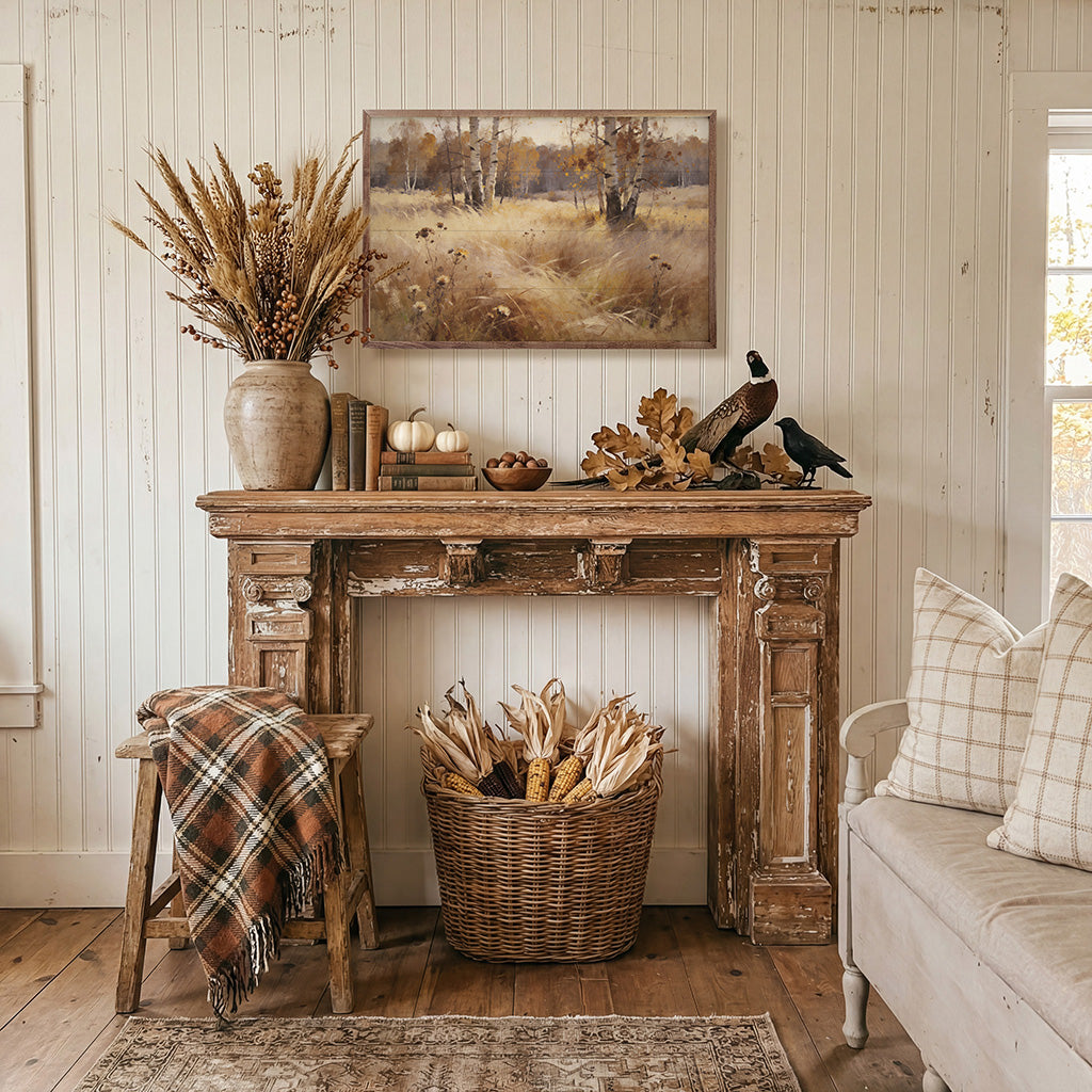Soft Prairie Grasses Birch Trees Printed and Framed Wall Sign