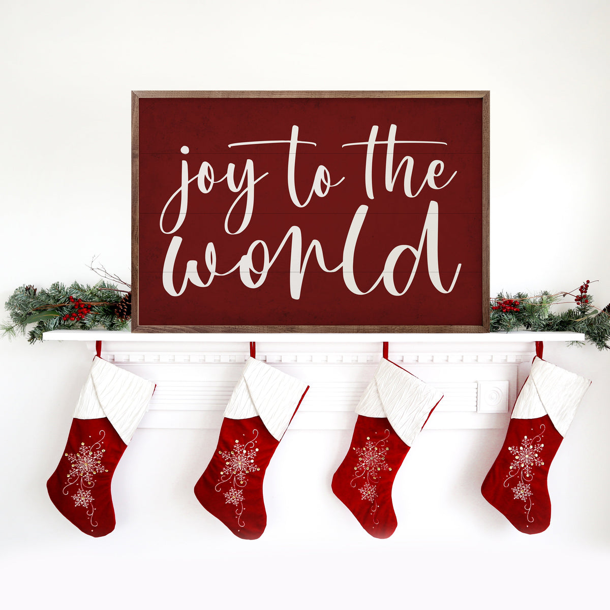 White Joy To The World Red Printed and Framed Wall Sign