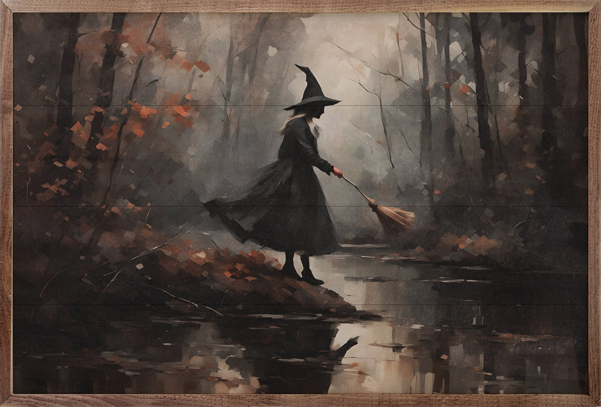 Witch Hunt In Forest Printed and Framed Wall Sign
