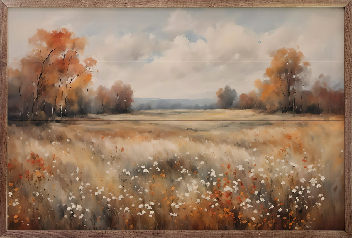 Autumn Field With Autumn Trees Printed and Framed Wall Sign