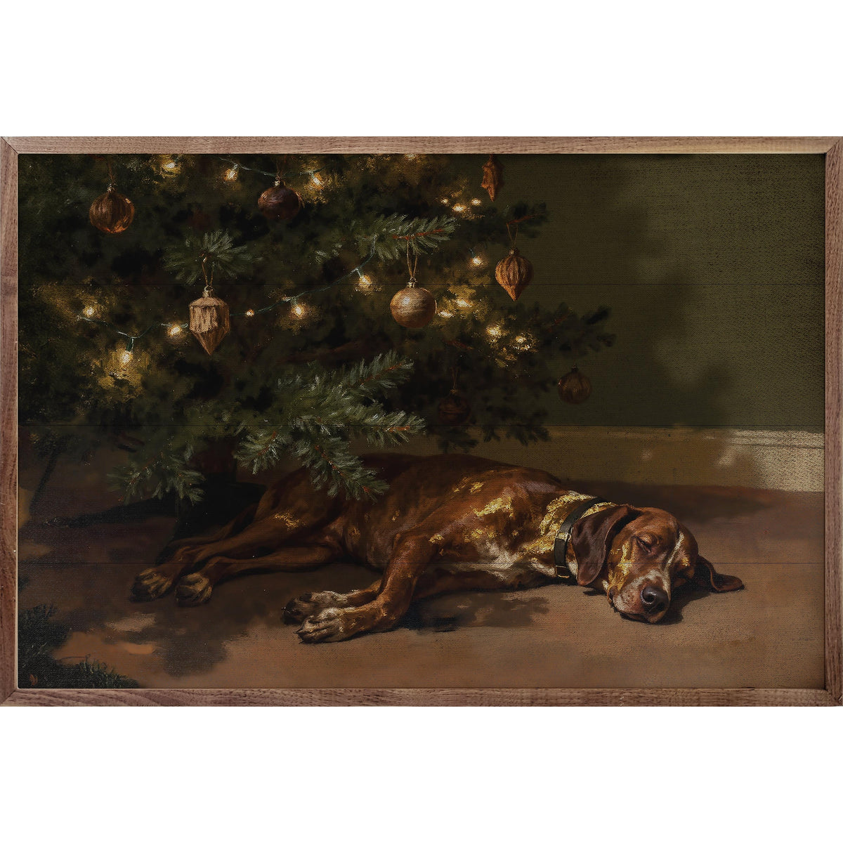 Hound Under The Christmas Tree Printed and Framed Wall Sign
