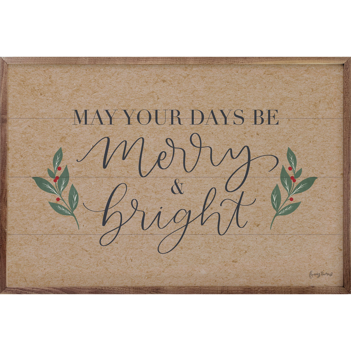 Neutral Christmas I Merry And Bright By Becky Thorns Printed and Framed Wall Sign