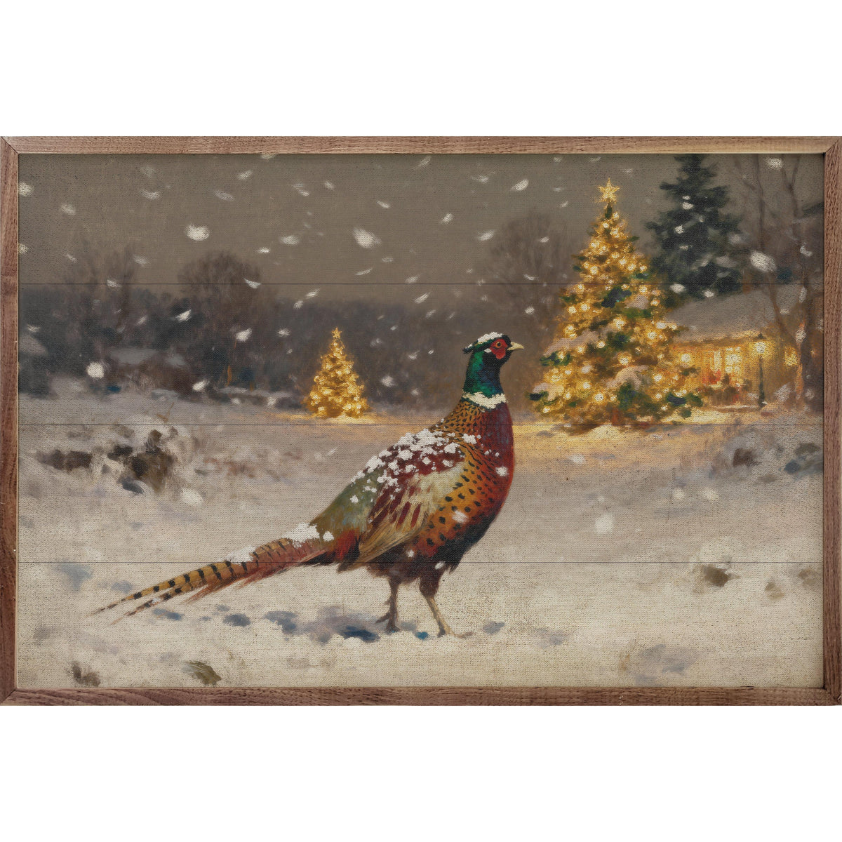 Pheasant At Christmas Printed and Framed Wall Sign