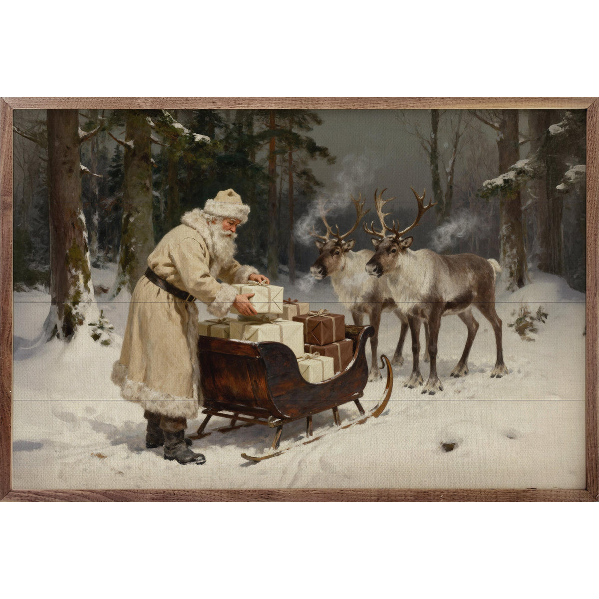 Santa And His Reindeer Sleigh Printed and Framed Wall Sign