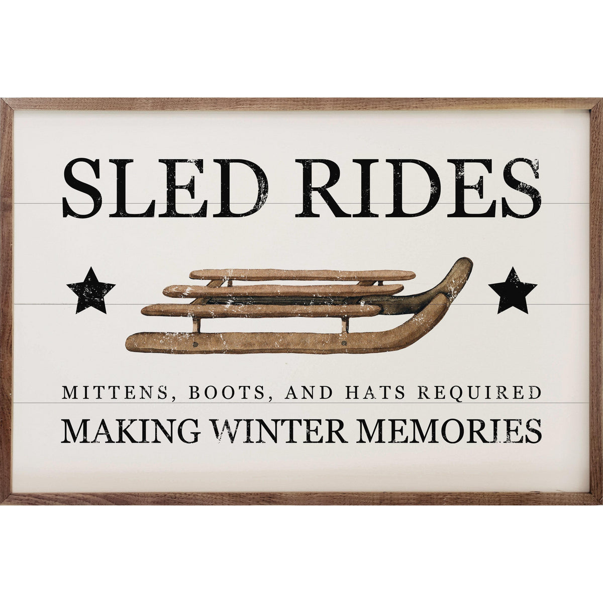 Sled Rides Making Winter Memories White Printed and Framed Wall Sign