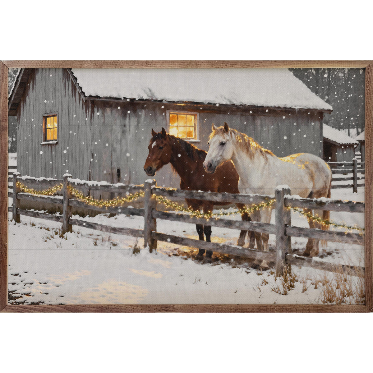 Two Horses In The Snow Printed and Framed Wall Sign
