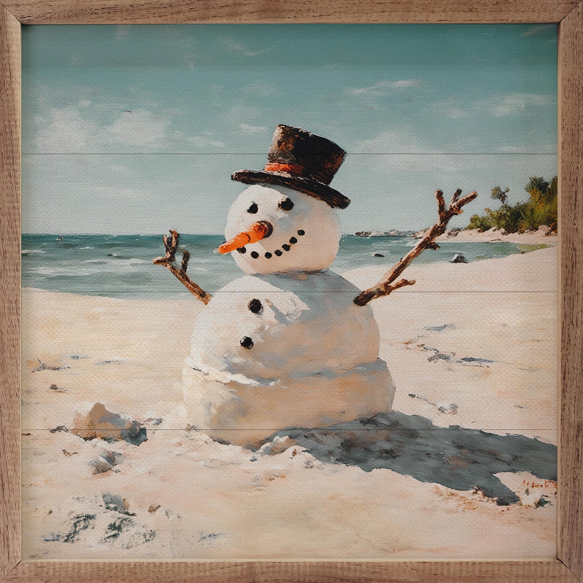 Beach Snowman Printed and Framed Wall Sign