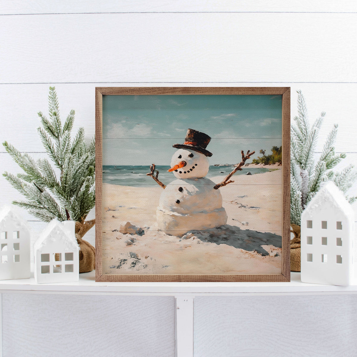 Beach Snowman Printed and Framed Wall Sign