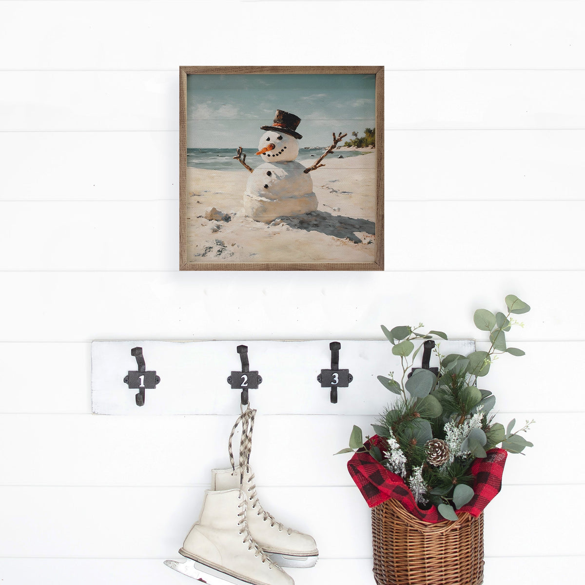 Beach Snowman Printed and Framed Wall Sign