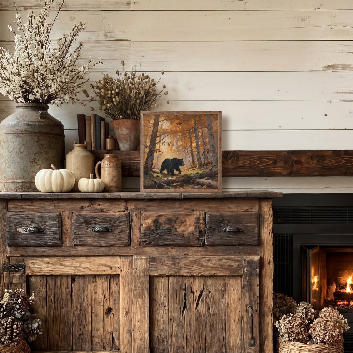 Bear In The Autumn Trees Printed and Framed Wall Sign