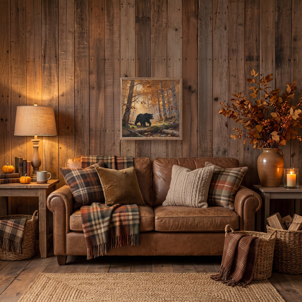 Bear In The Autumn Trees Printed and Framed Wall Sign
