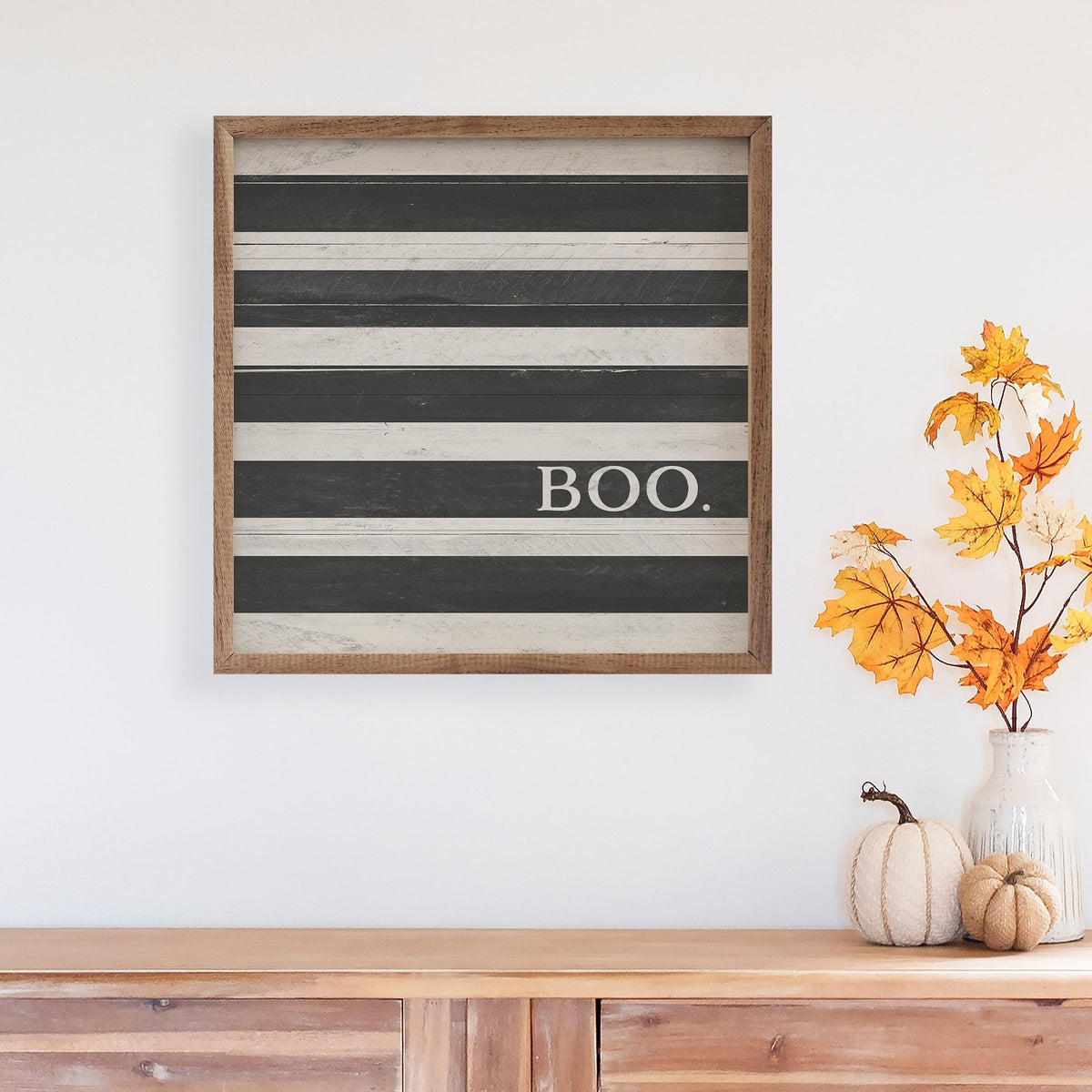 Boo White And Black Stripe Printed and Framed Wall Sign