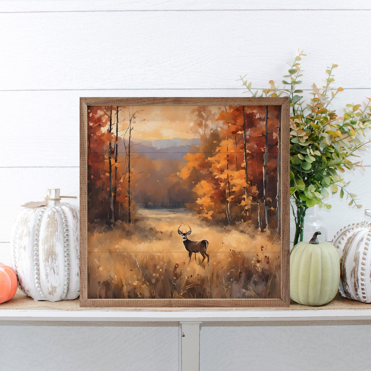 Buck In Fall Timber Printed and Framed Wall Sign