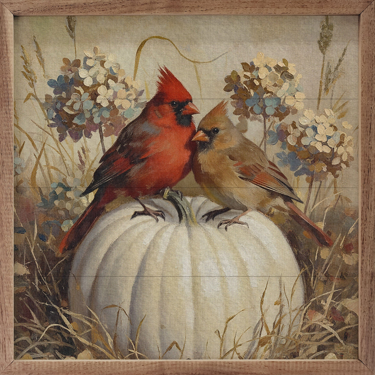 Cardinals On A Pumpkin Printed and Framed Wall Sign