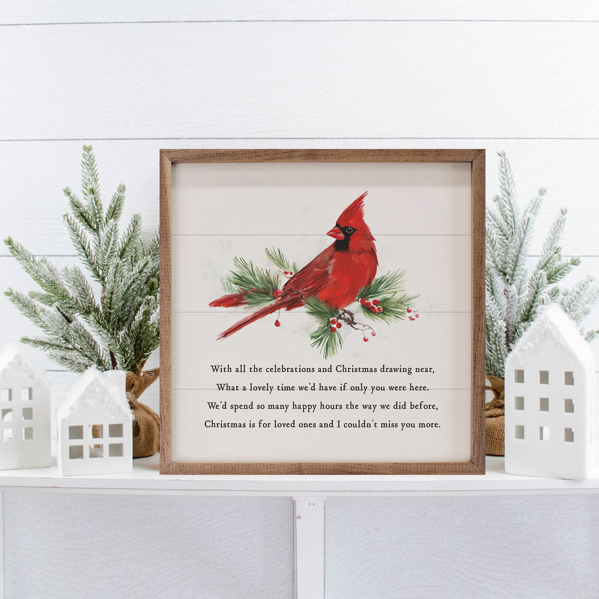 Christmas Drawing Near Cardinal White Printed and Framed Wall Sign
