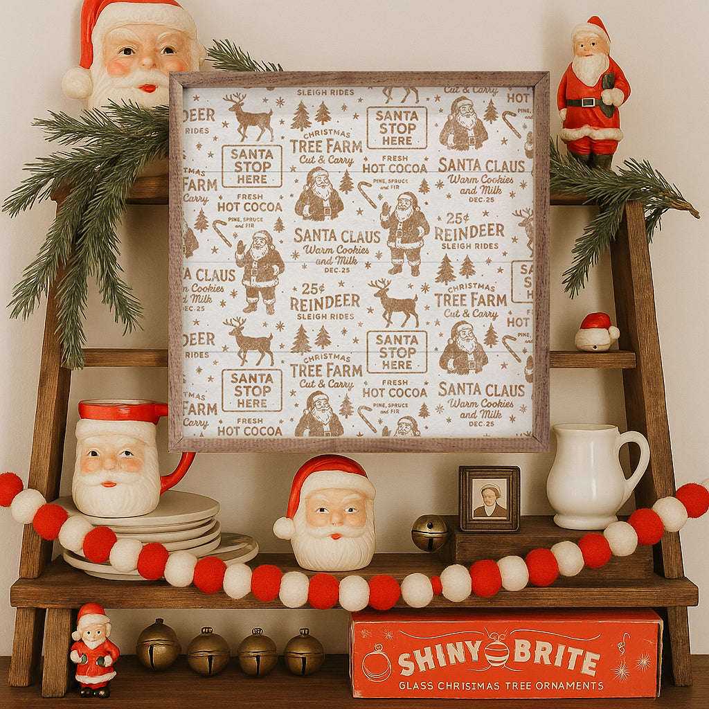 Christmas Pattern White Printed and Framed Wall Sign