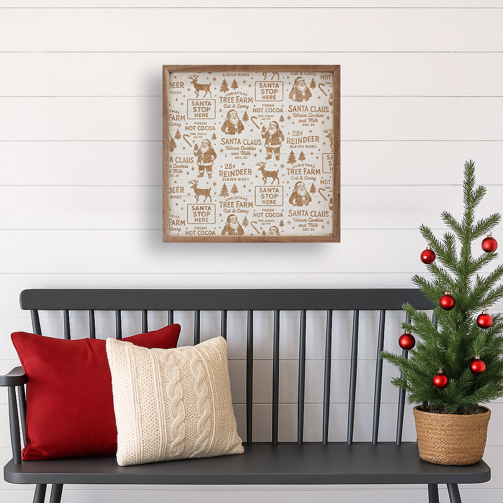 Christmas Pattern White Printed and Framed Wall Sign