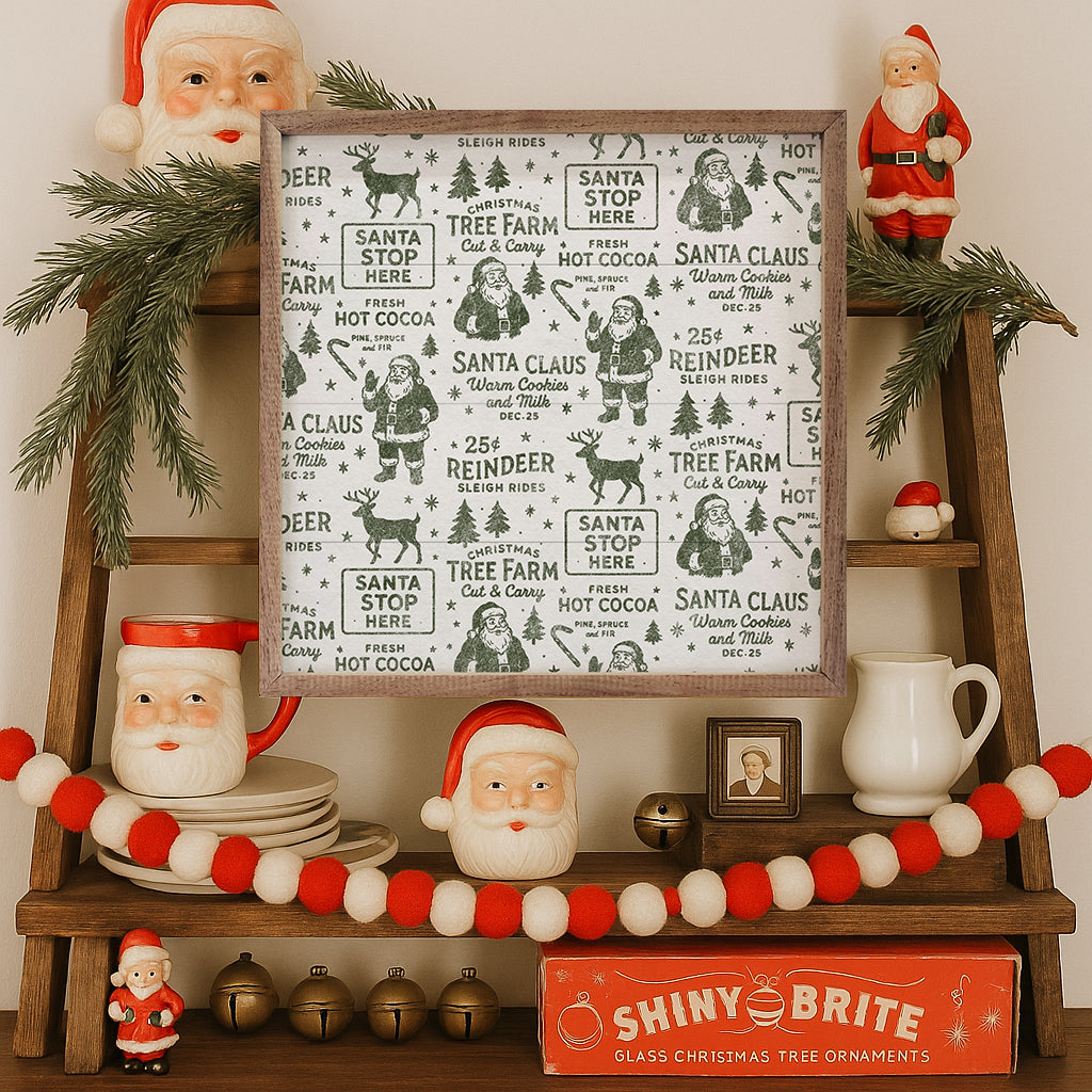 Christmas Pattern White Printed and Framed Wall Sign