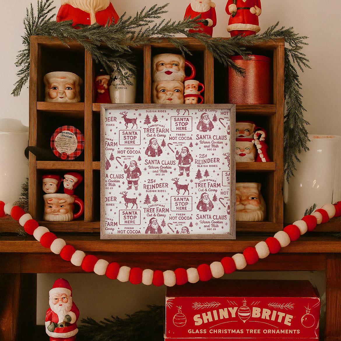 Christmas Pattern White Printed and Framed Wall Sign