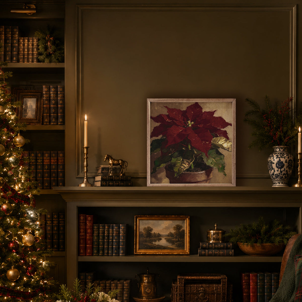 Dark Winter Poinsettia Printed and Framed Wall Sign