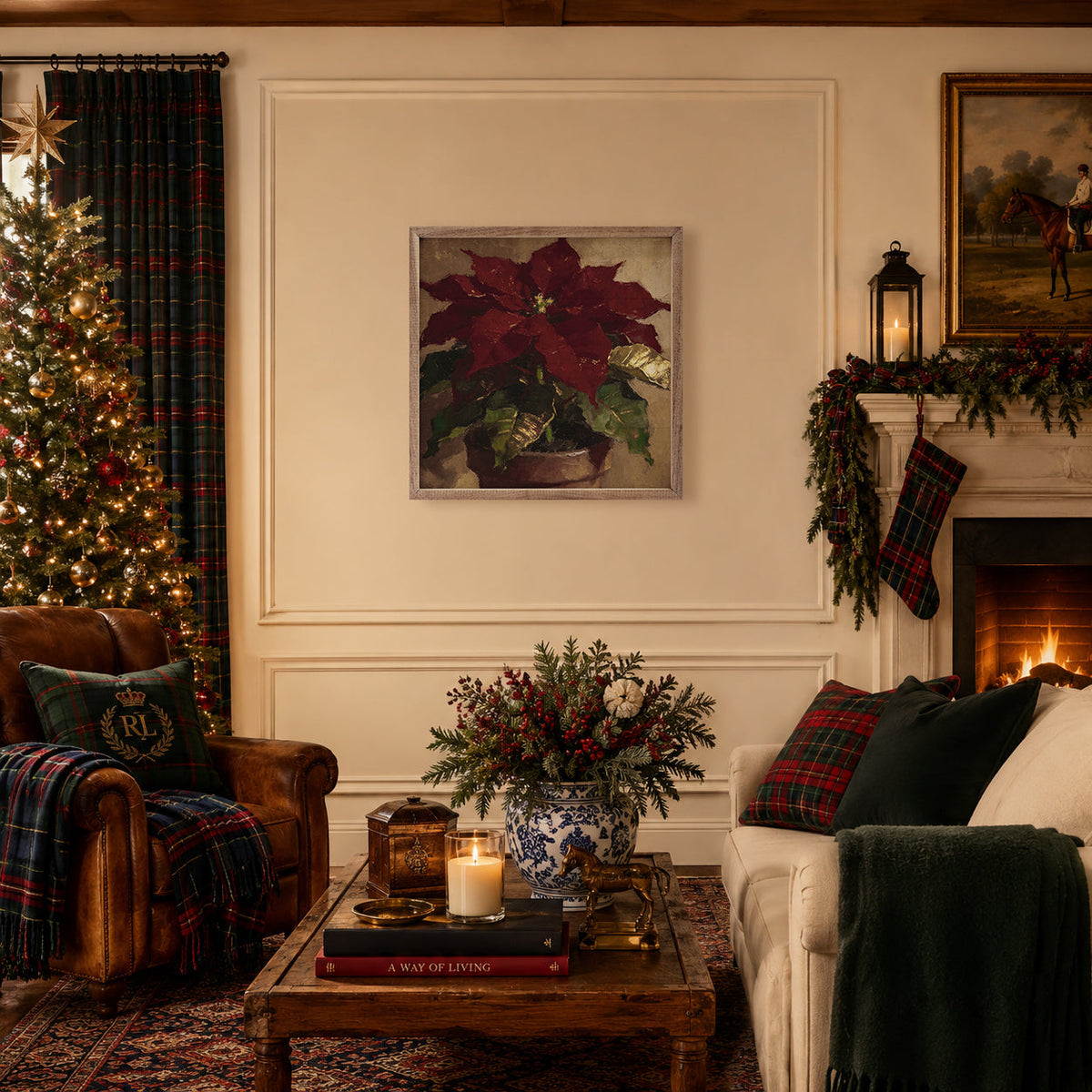 Dark Winter Poinsettia Printed and Framed Wall Sign