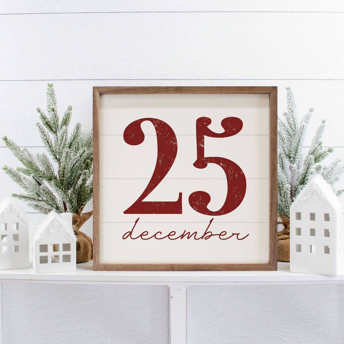December 25th Script Printed and Framed Wall Sign