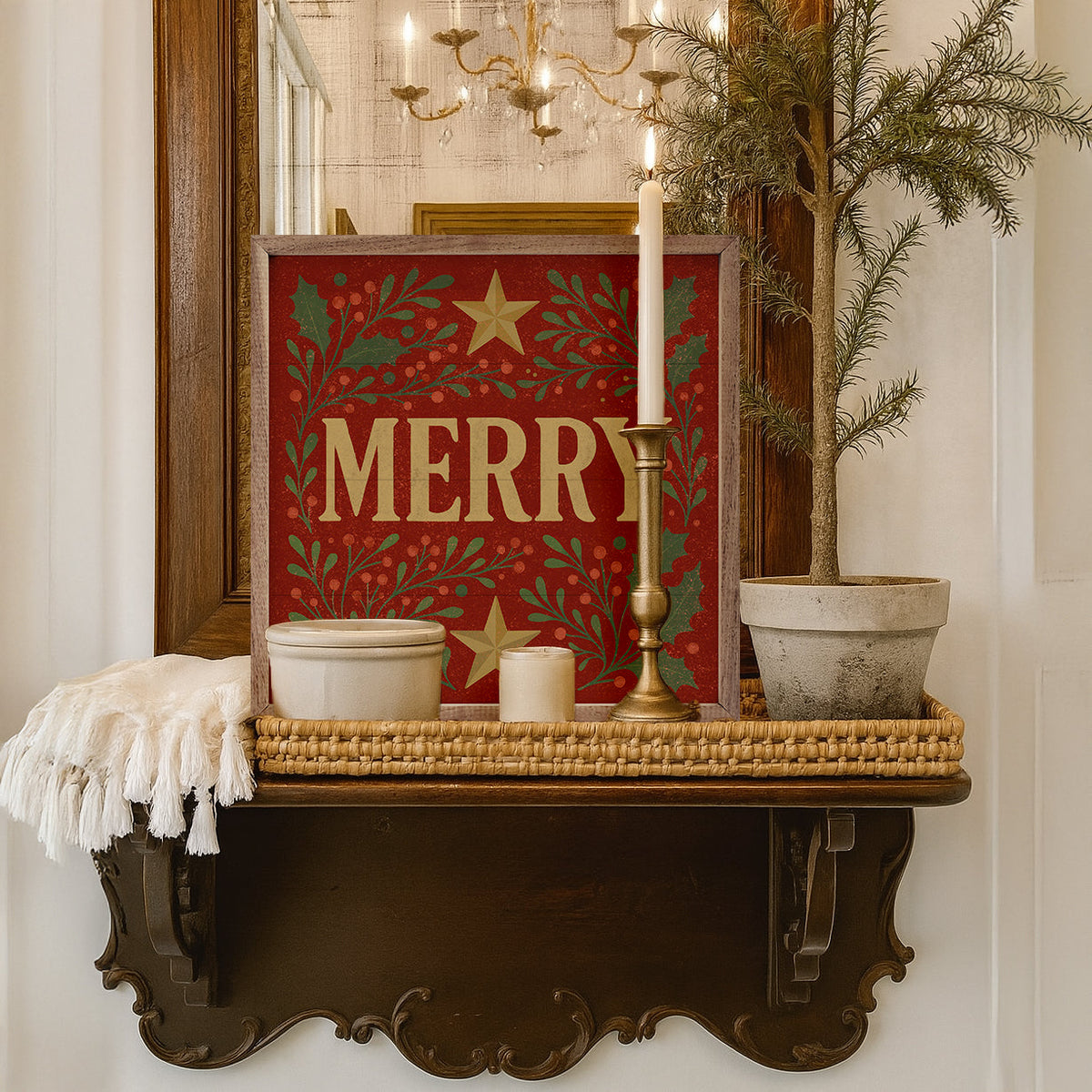 Decorative Merry Printed and Framed Wall Sign