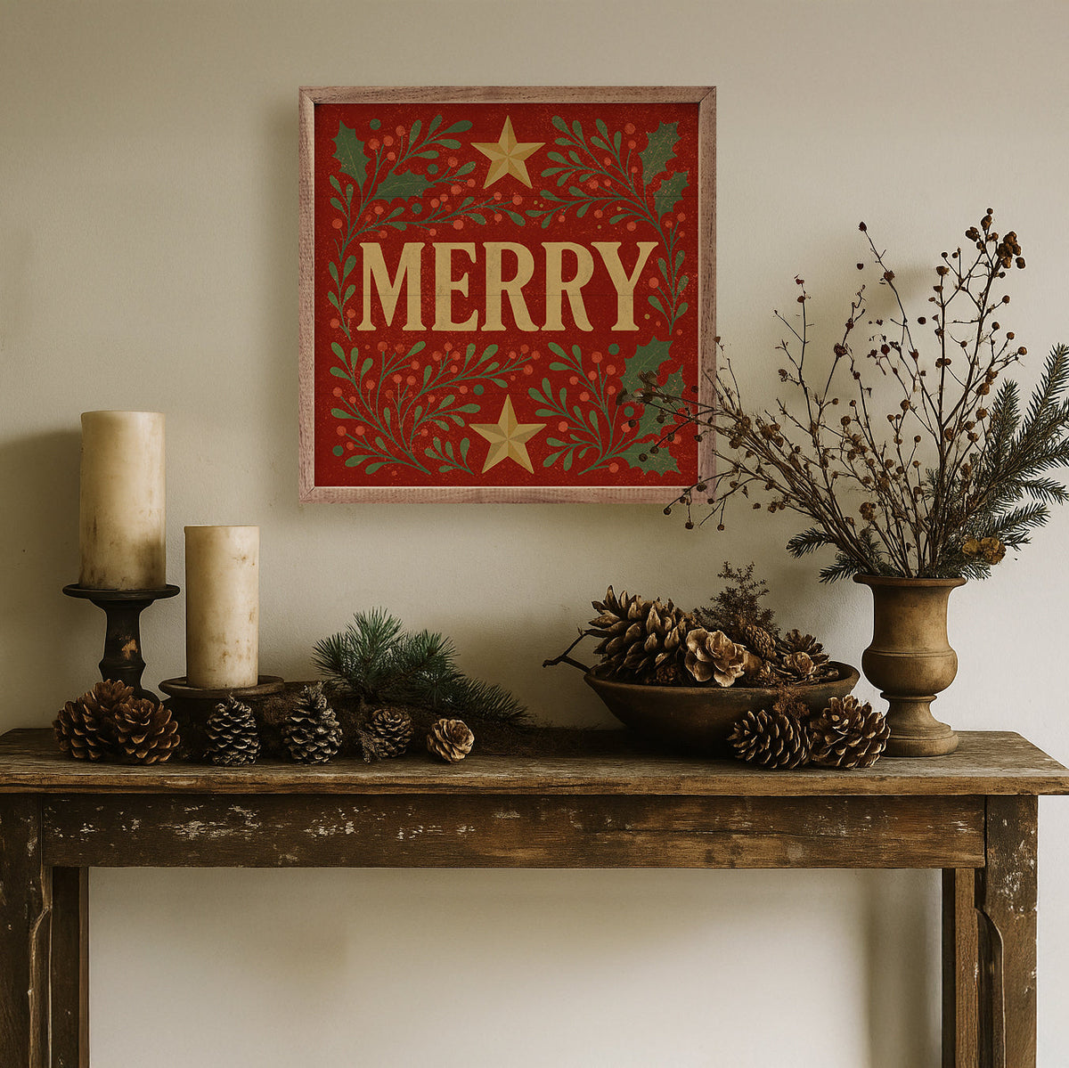 Decorative Merry Printed and Framed Wall Sign