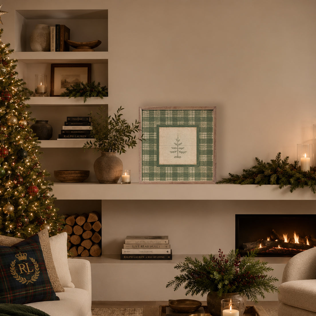 Evergreen Plaid Tree Printed and Framed Wall Sign