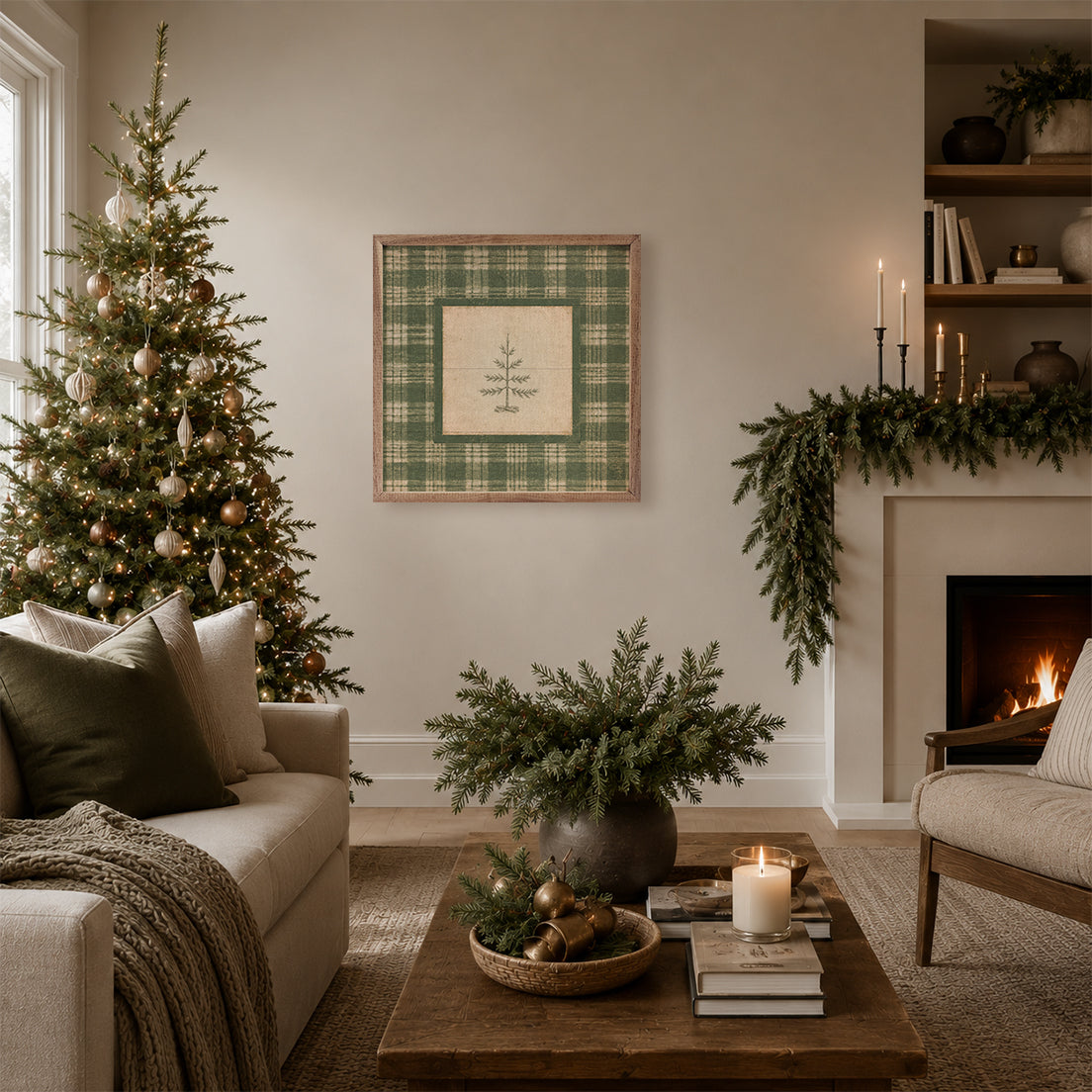Evergreen Plaid Tree Printed and Framed Wall Sign