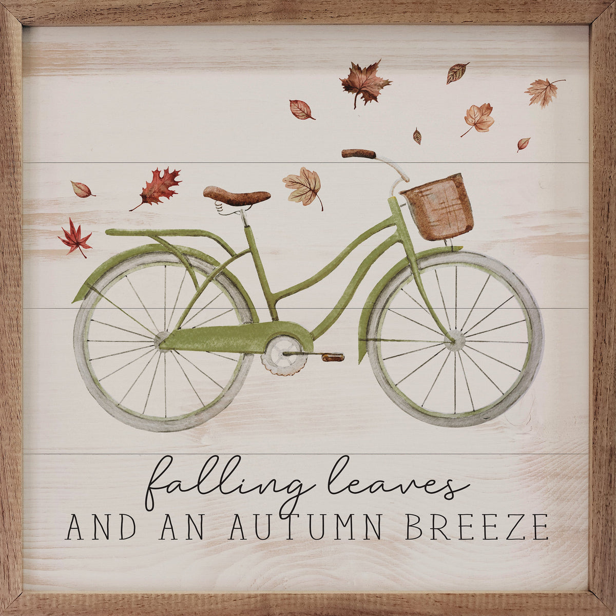 Falling Leaves Bike Whitewash Printed and Framed Wall Sign