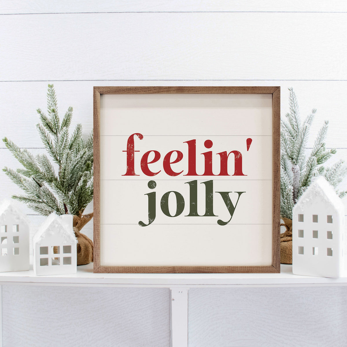 Feelin Jolly White Printed and Framed Wall Sign