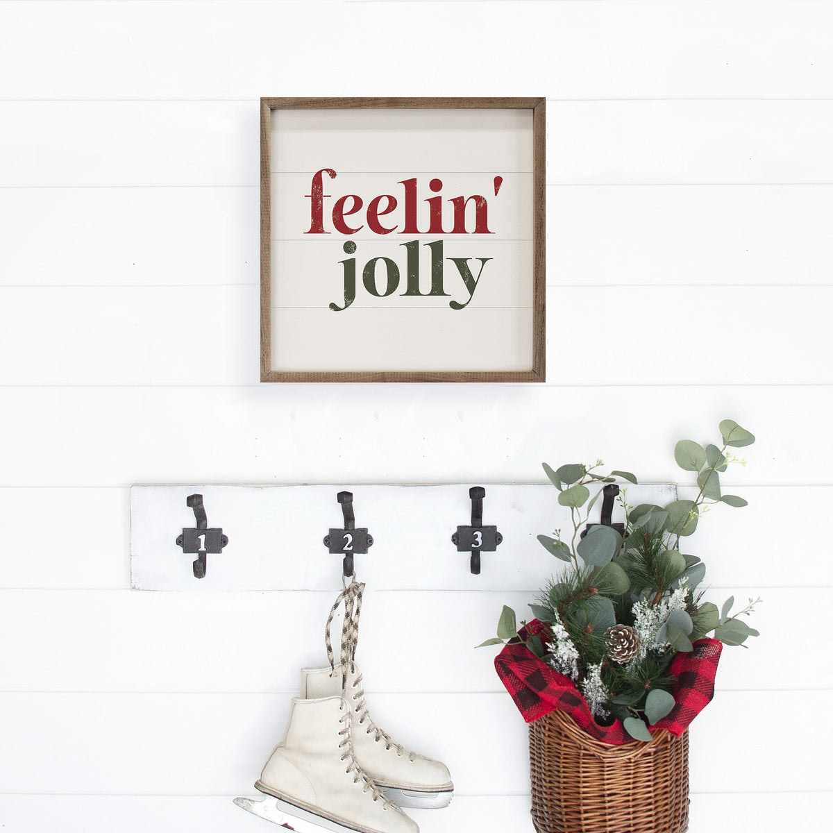 Feelin Jolly White Printed and Framed Wall Sign
