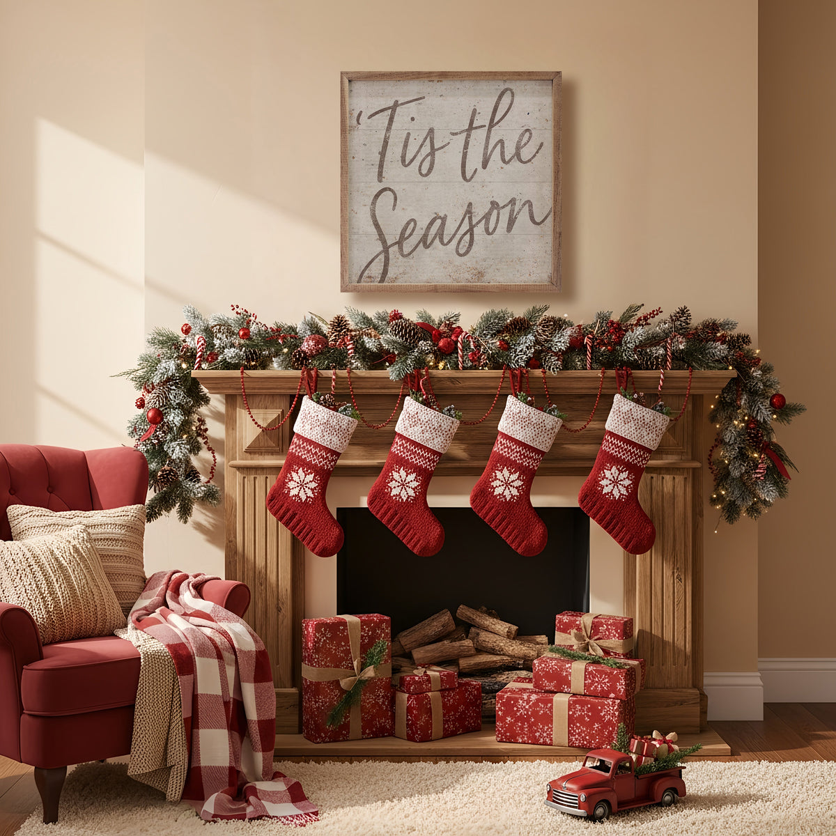 Festive Tis The Season White Printed and Framed Wall Sign
