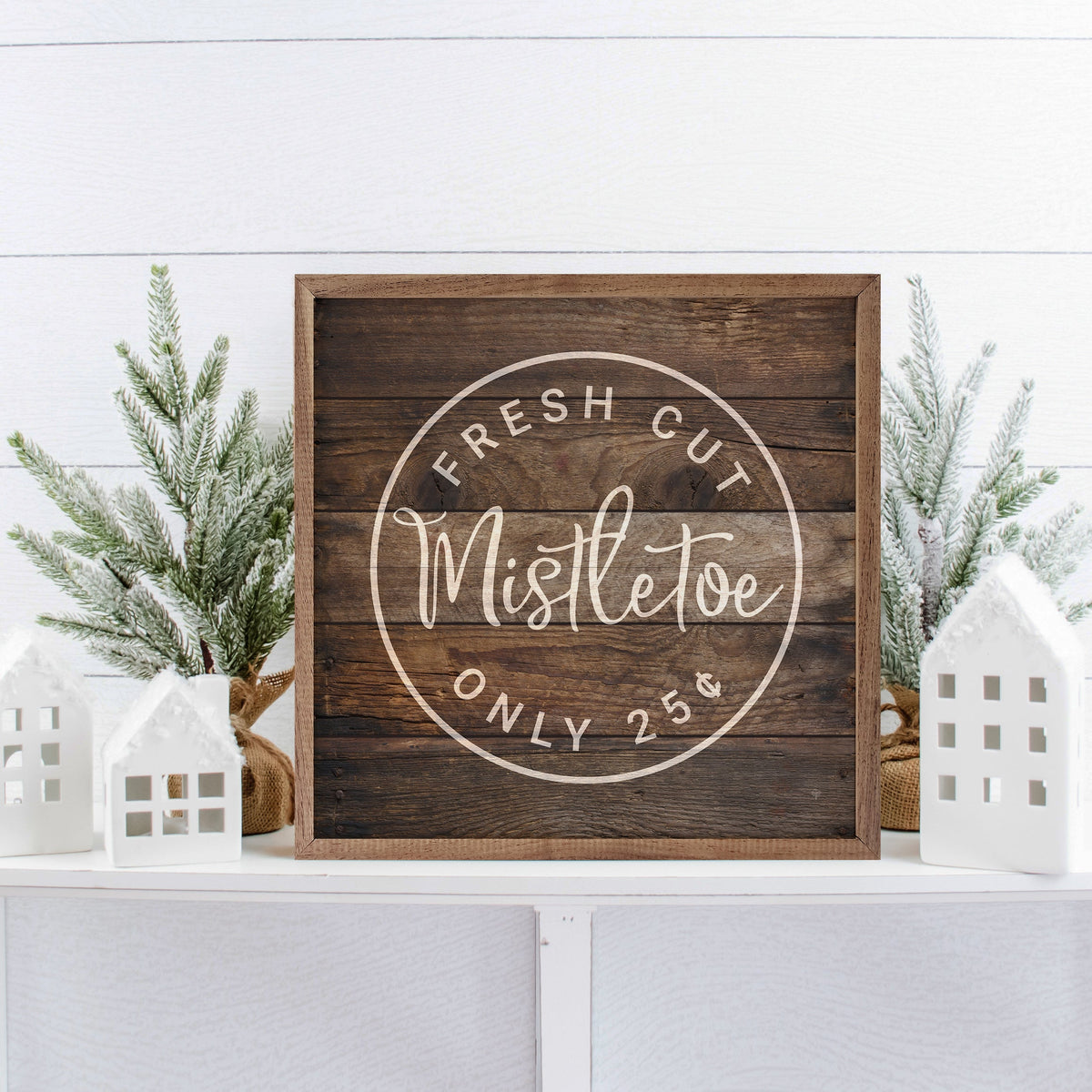 Fresh Cut Mistletoe Brown Printed and Framed Wall Sign
