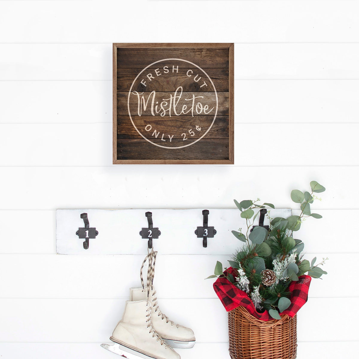 Fresh Cut Mistletoe Brown Printed and Framed Wall Sign
