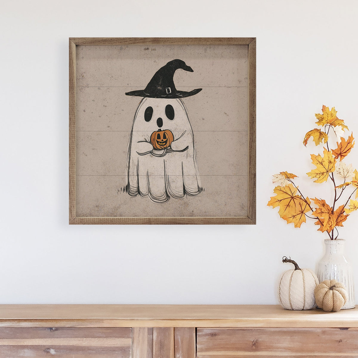 Ghost With Black Hat Printed and Framed Wall Sign