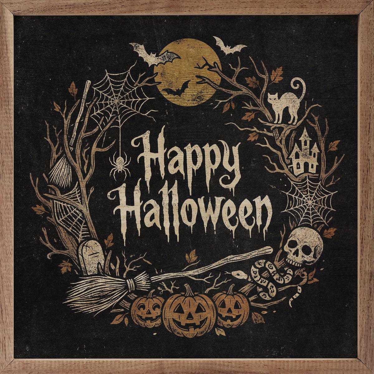 Happy Halloween Wreath Printed and Framed Wall Sign