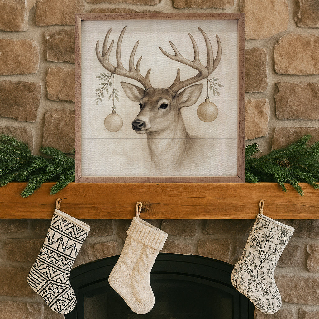 Holiday Deer Printed and Framed Wall Sign