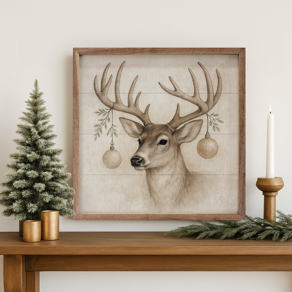 Holiday Deer Printed and Framed Wall Sign