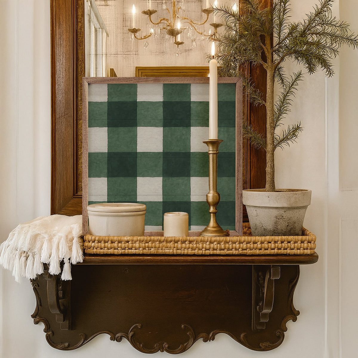 Holiday Plaid Printed and Framed Wall Sign